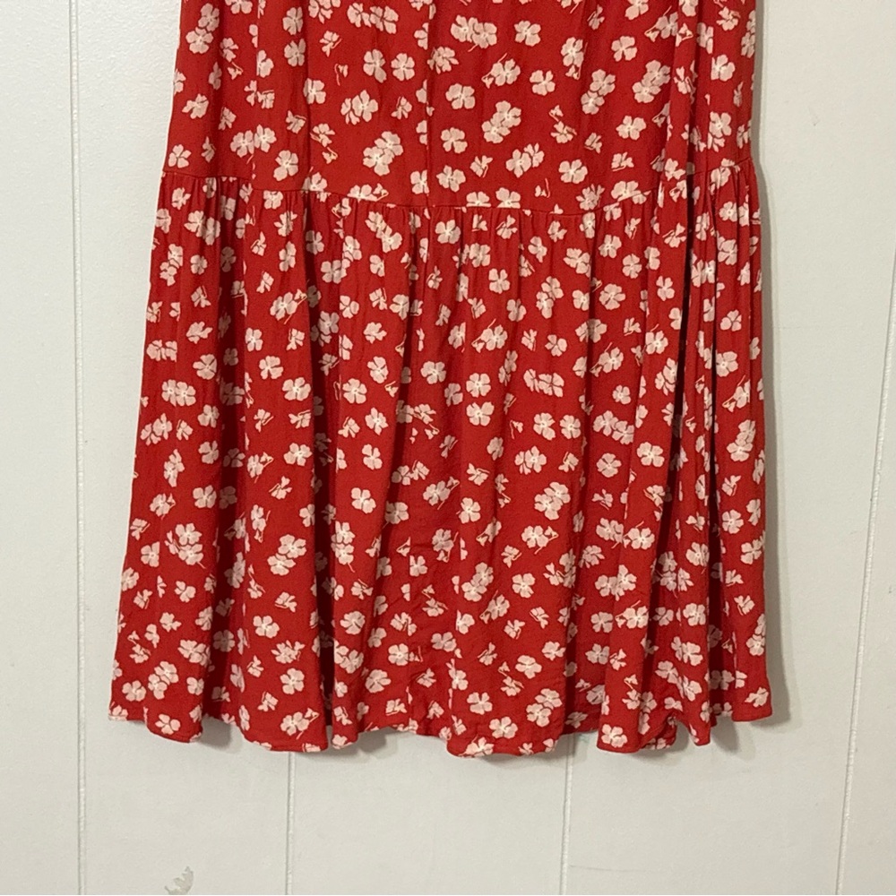 Madewell Happy Hibiscus Ruffle Wrap Midi Skirt Red Floral 2 Cottagecore Boho - Picture 8 of 12